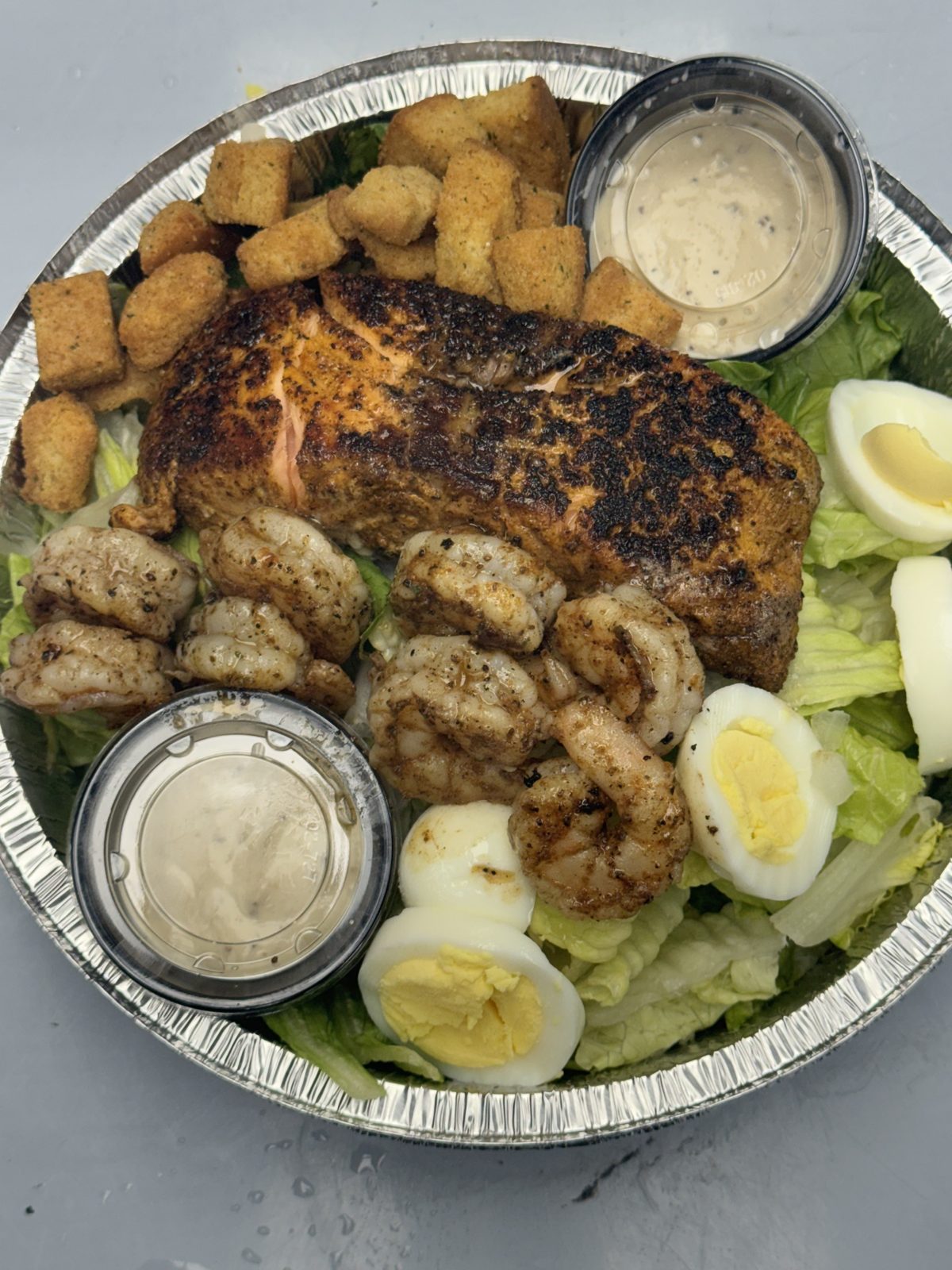 Blackened Salmon & Shrimp Caesar